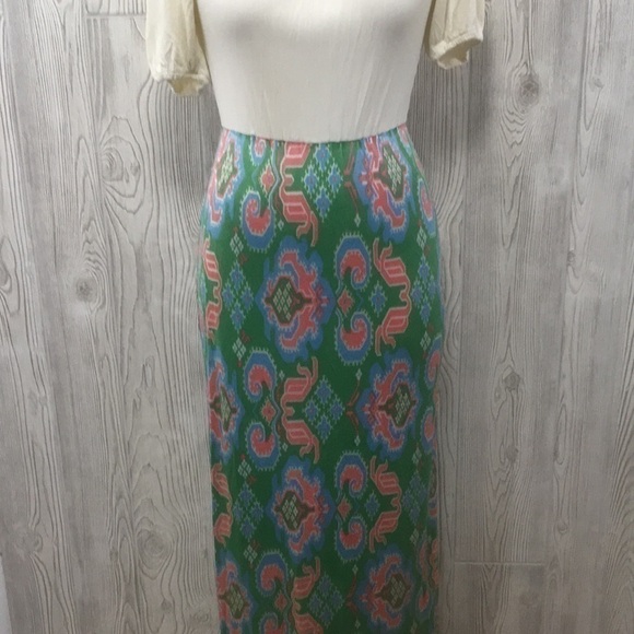 𝅺Vintage Long Dress Maxi Green Pink Hippie Summer Spring - Picture 6 of 14